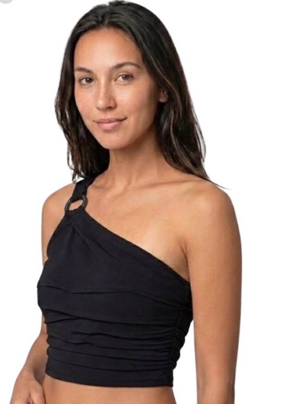 NWT Zara One Shoulder Black Linen Blend Asymmetric Crop Top